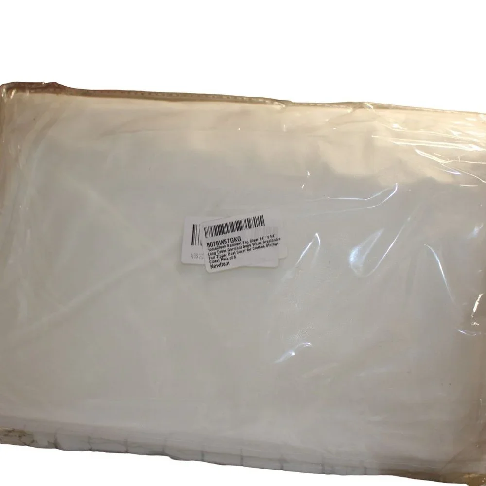Garment Bag Clear 24'' x 54'' Pack of 6 White Breathable Full Zipper Dust Cover